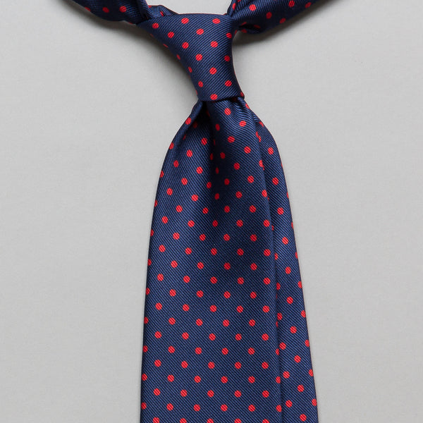 DRAKE'S-SPOT PRINT SILK REPP TIE NAVY/RED-Supply & Advise