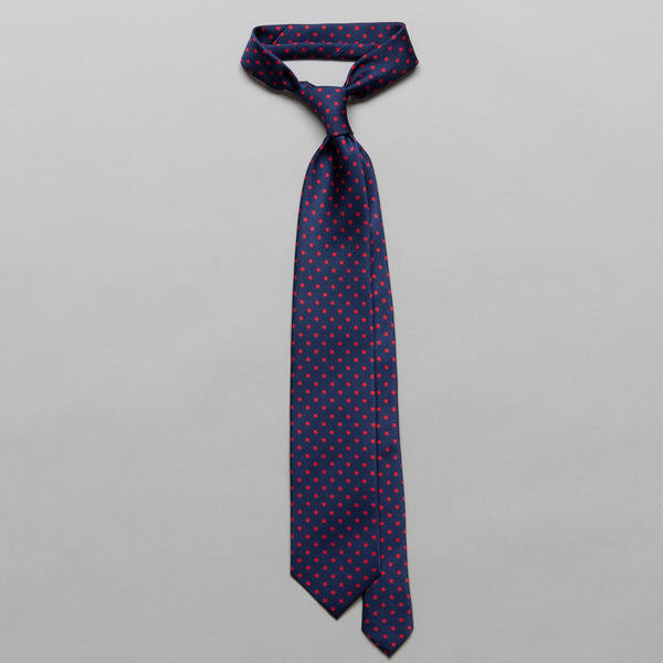 DRAKE'S-SPOT PRINT SILK REPP TIE NAVY/RED-Supply & Advise