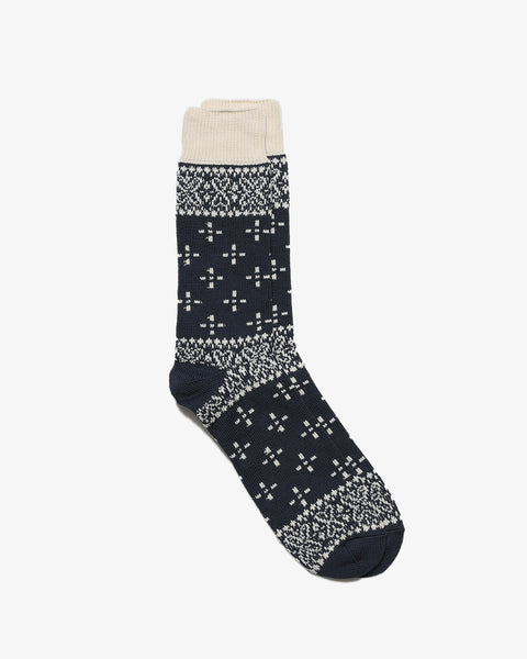 ROTOTO-BANDANA PATTERN CREW SOCKS DARK BLUE/IVORY-Supply & Advise