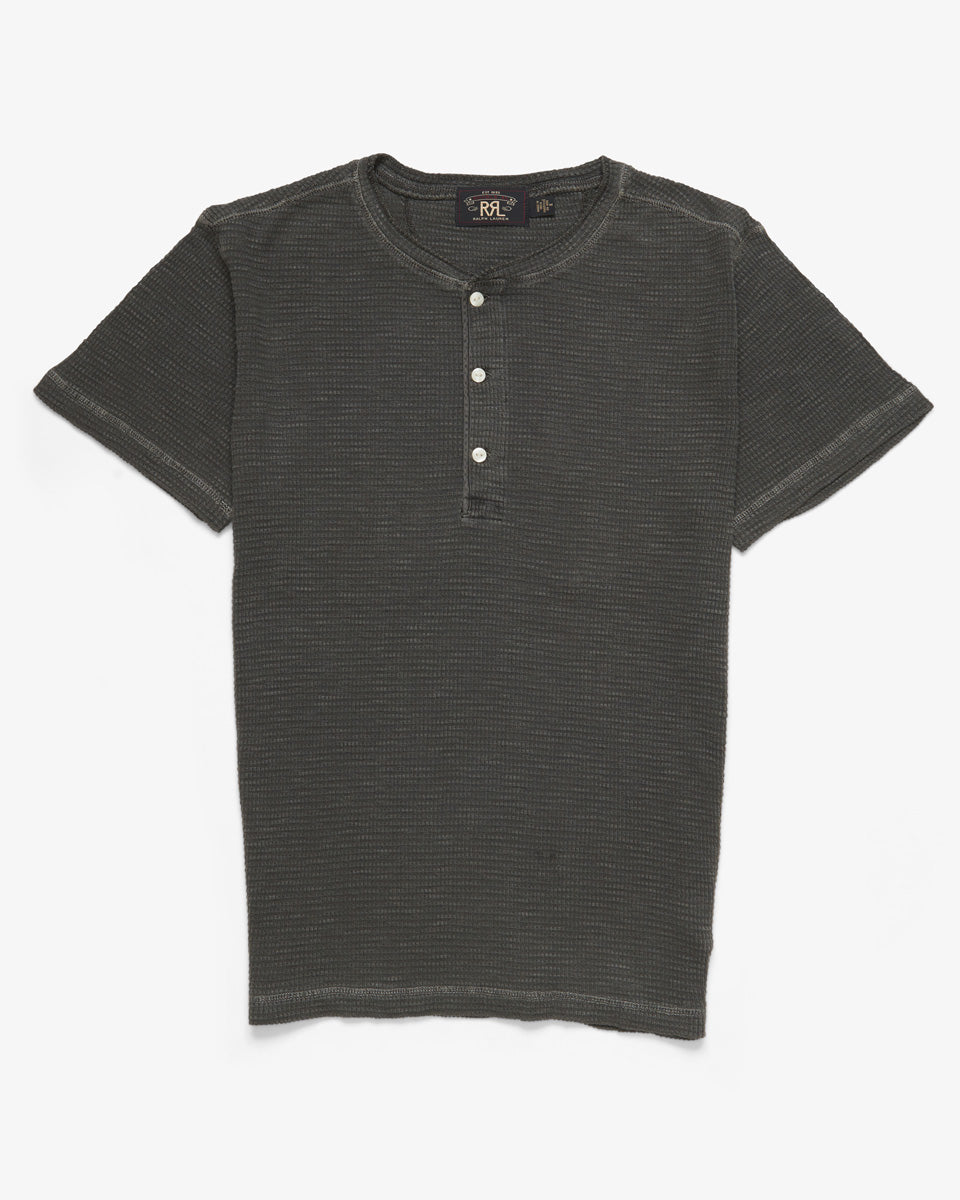 Waffle-Knit Short-Sleeve Henley Shirt